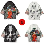 Японская одежда, стильный женский кардиган с цветочным принтом для мужчин, азиатское кимоно, Повседневная модная одежда хаори, японская блузка, самурайский мужской