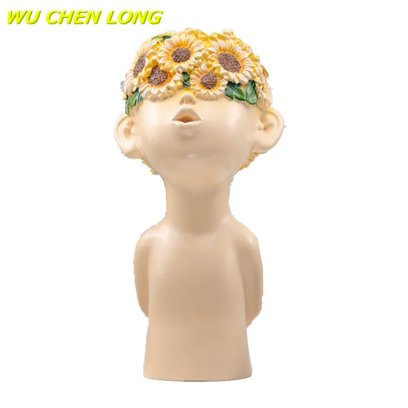 

WU CHEN длинная абстрактная креативная скульптура в виде цветка для девочек, статуя из смолы, современный декор для гостиной, дома, R5488