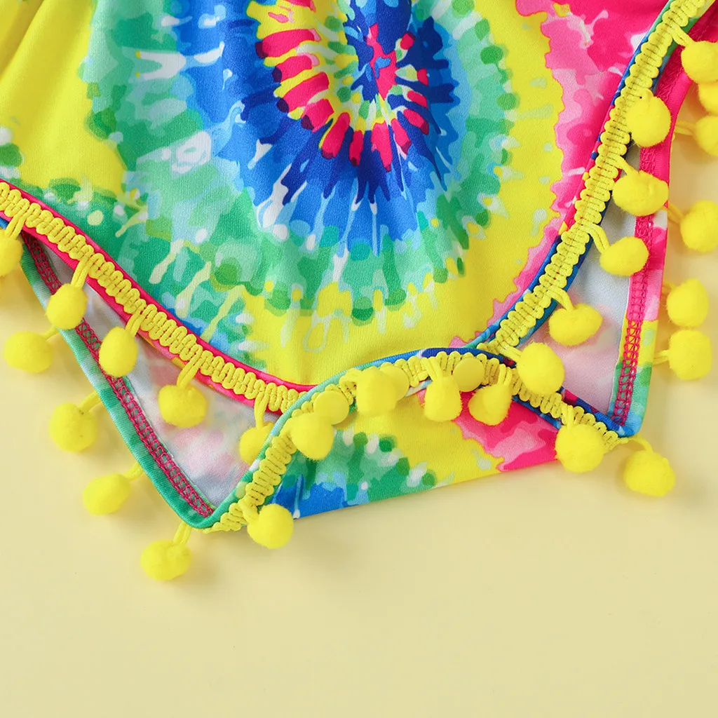 

SAGACE Newborn Bodysuits Girls Baby Rainbow Tie-Dyed Print Tassel Jumpsuit Romper Summer Sleeveless Outfits Clothes Sets