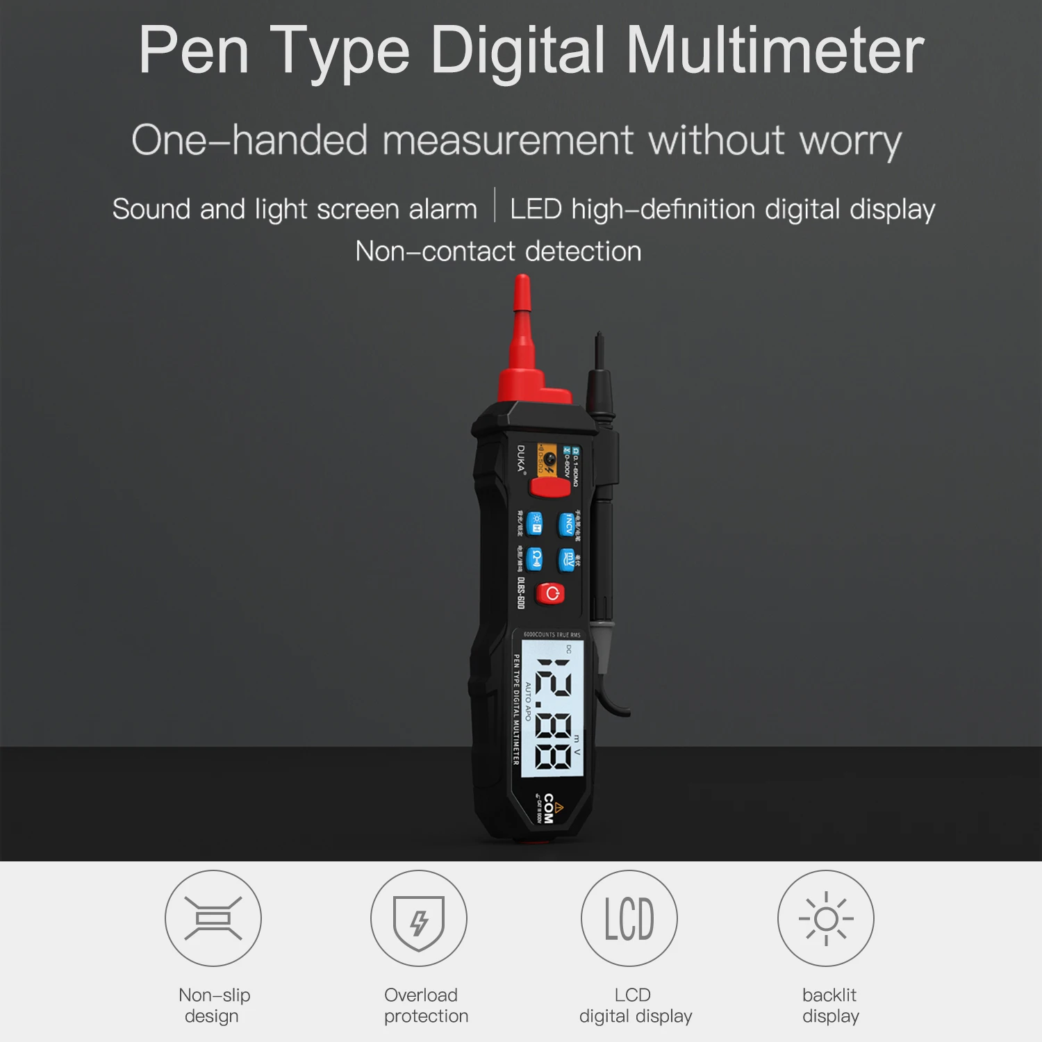 

Pen Type Digital Multimeter 6000 Counts NCV Multi Tester Measuring DC/AC Voltage Resistance Continuity Zero/Live Wire Test