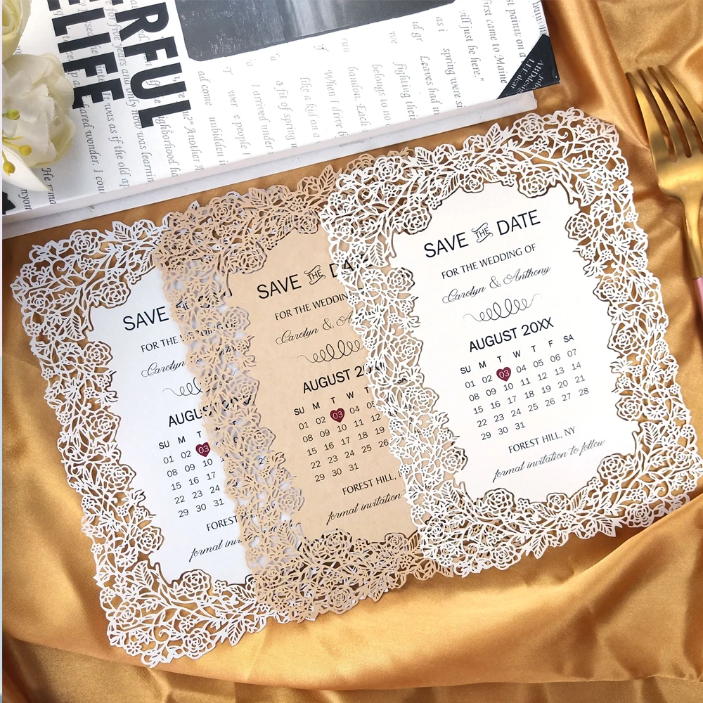 

50PCS Laser Cut Wedding Invitation Cards with Hollow Flower Invitations for Anniversary Bridal Shower Party