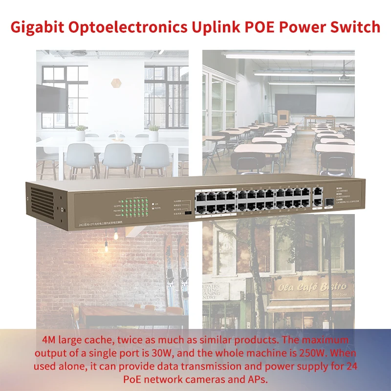 FSD GLF1126P 24 250W сетевой коммутатор RJ45 Ethernet порт 225 Вт PoE источник питания