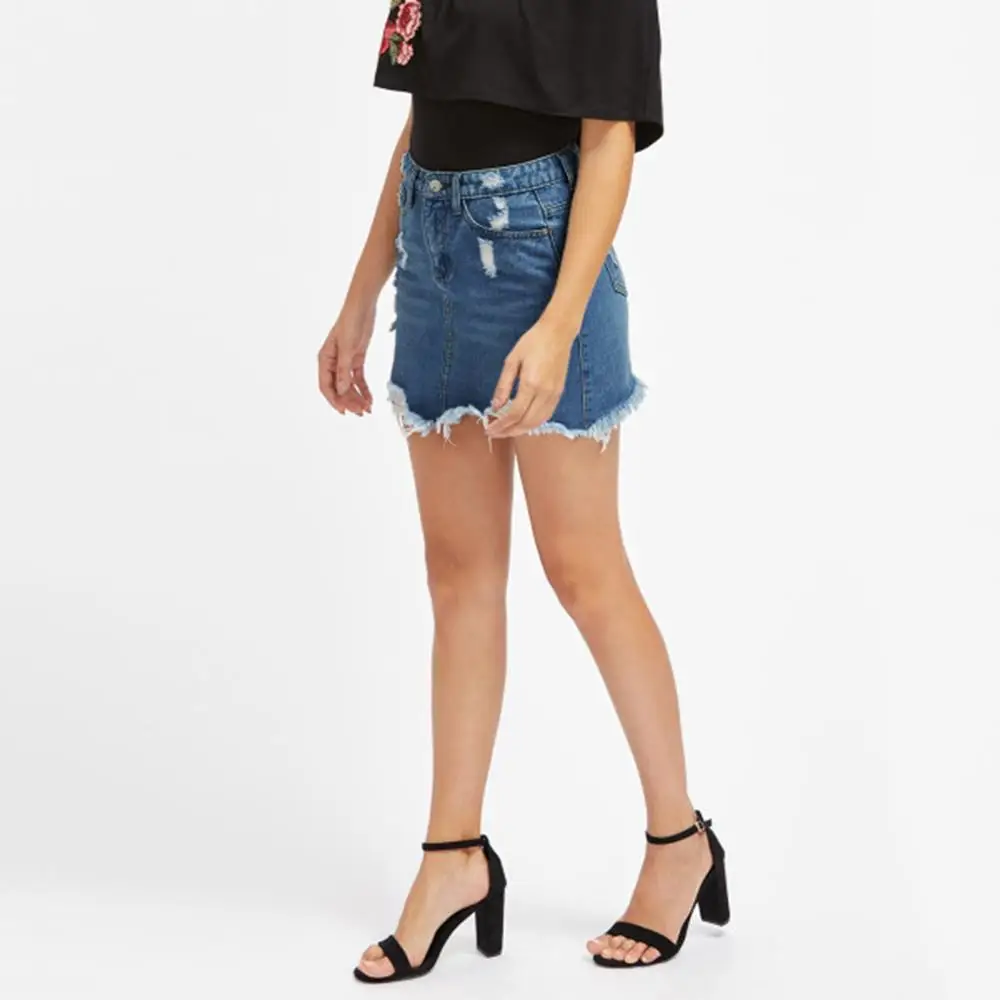 Летние женские рваные потертые трапециевидные джинсы с высокой талией джинсовые