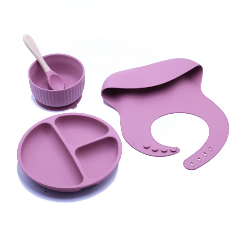 

4 Pcs Baby Silicone Plate Food Grade Safety Baby Feeding Tools BPA Free for Kids Toddlers First Stage Self Feeding Tools 3XUC
