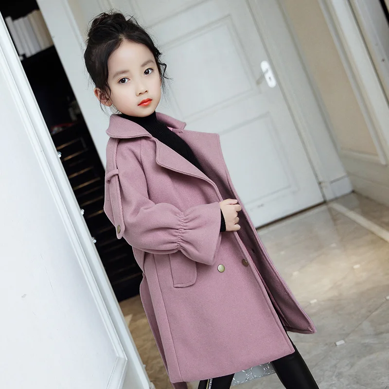 Зимняя куртка для девочек однотонное розовое пальто одежда шерстяное детей