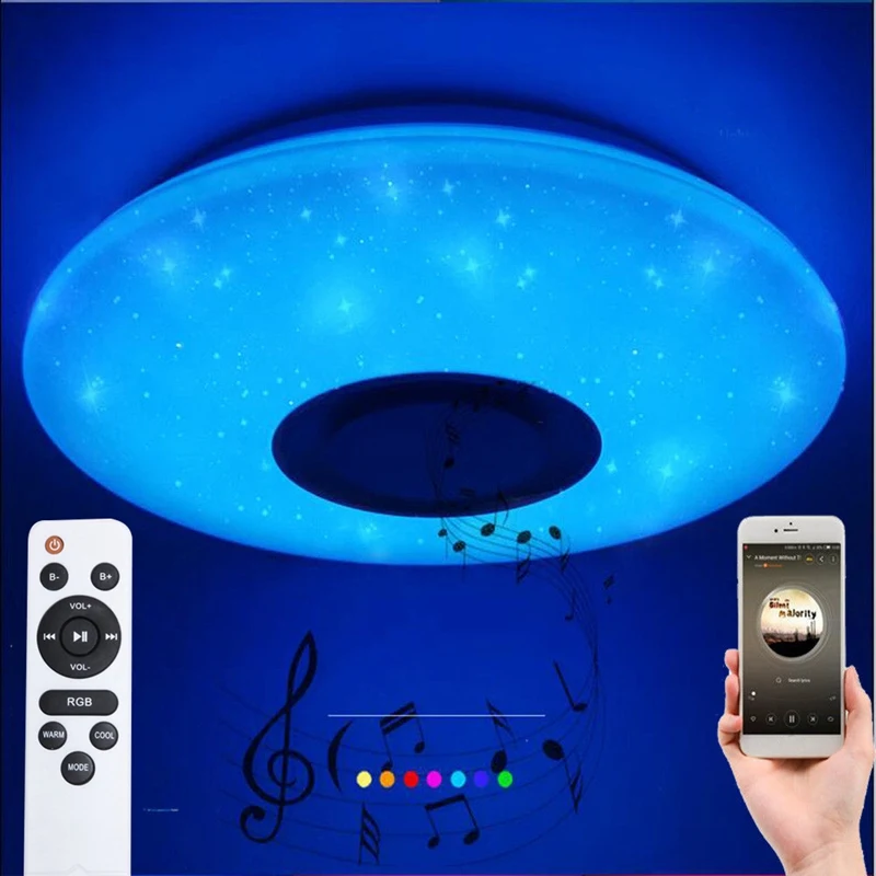 

1 Set 60W Rgb Flush Mount Round Starlight Music Led Ceiling Light Lamp & 2 Sets Solar Light String 300Led85X85