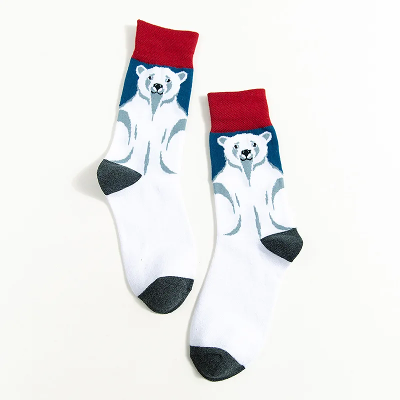 Polar bear white Уличная одежда, скейтборд, забавные мультяшные животные, новинка, зимние спортивные женские хлопковые носки, теплые короткие счастливые носки для женщин и мужчин - Цвет: Polar bear white