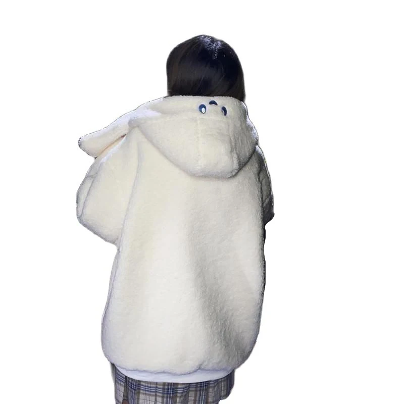 

Harajuku Sweet Fleece Cardigan Women Cute Hoodie Winter 2020 Plus Size Loose Top Fashion Bear White Sweater Pocket Y2k Clothes