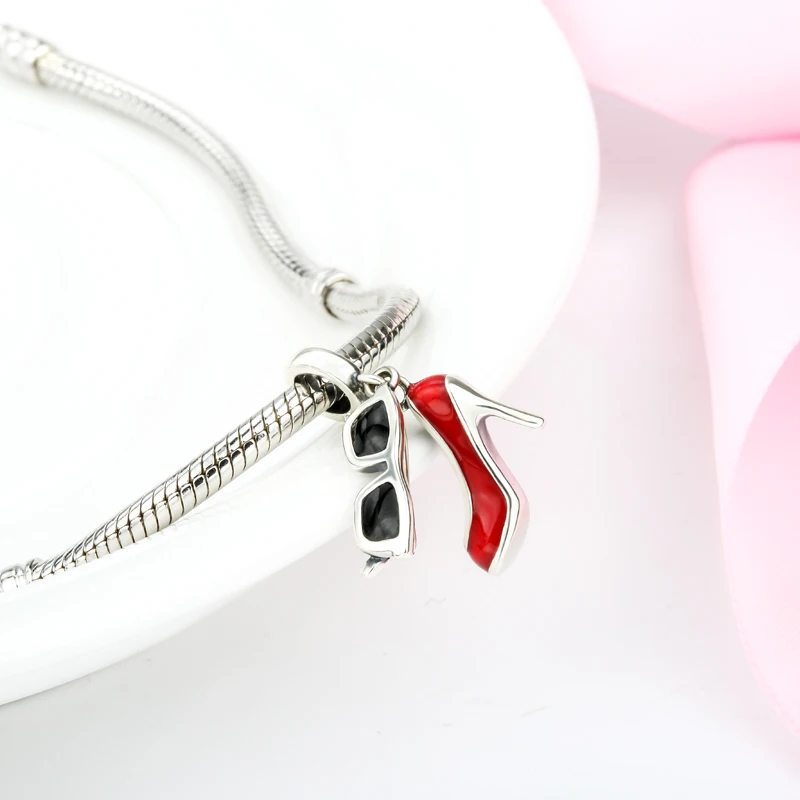Silver Galaxy 925 Sterling Enamel High Heels &amp Sunglasses Beads Fit Original Pandora Charms Bracelet Fashion Jewelry | Украшения и