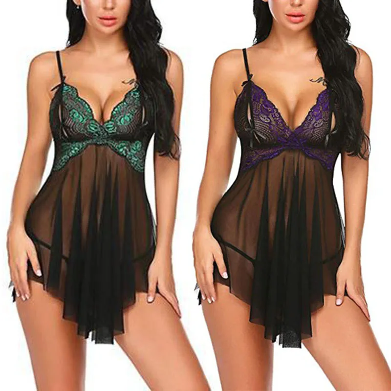 Sexy pijamas mini camisola de renda ultra fina sleepwear senhoras nightwear sexy despeje sem mangas pijamas femme para mulher