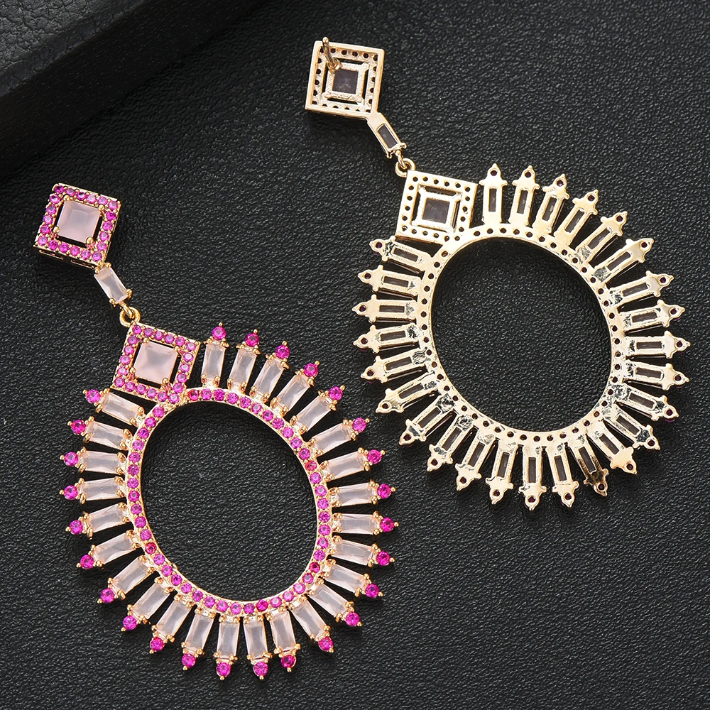 

Siscathy Trendy Big Pendant Dangle Drop Earrings For Women Jewelry Luxury Pink Crystal Earring pendientes mujer moda 2019