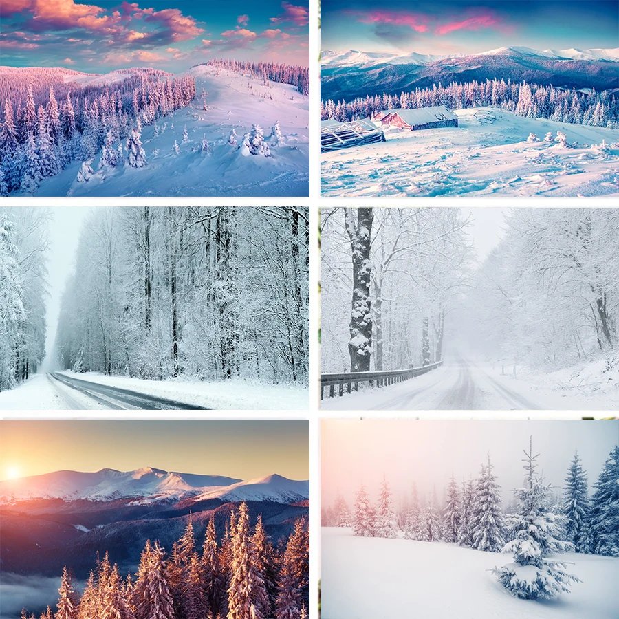 Фон для фотосъемки Nitree Snow Road Sunligh пейзаж сосна лесное дерево фотография реквизит