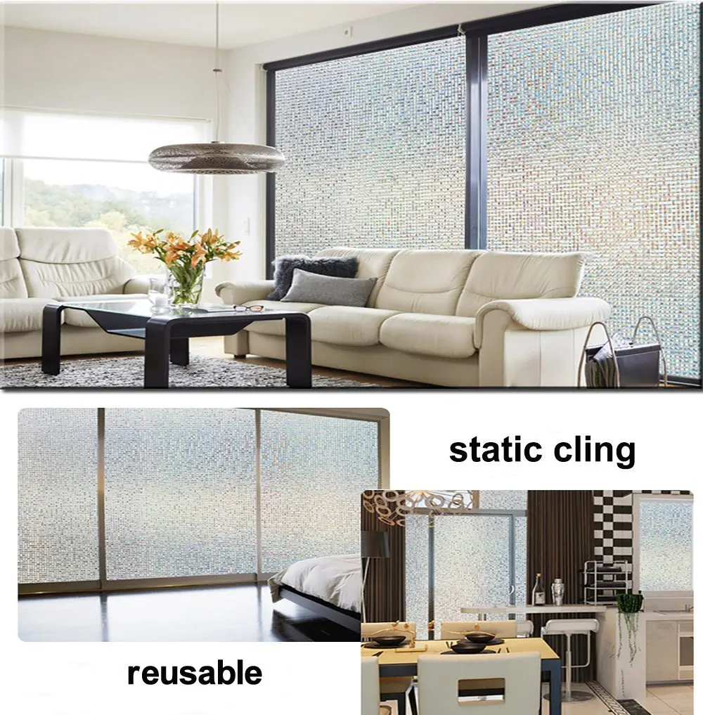

wxshsh rainbow decorative window film tinted static self adhesive cling glass stickers 3D Mosaic privacy windows foil htv vinyl