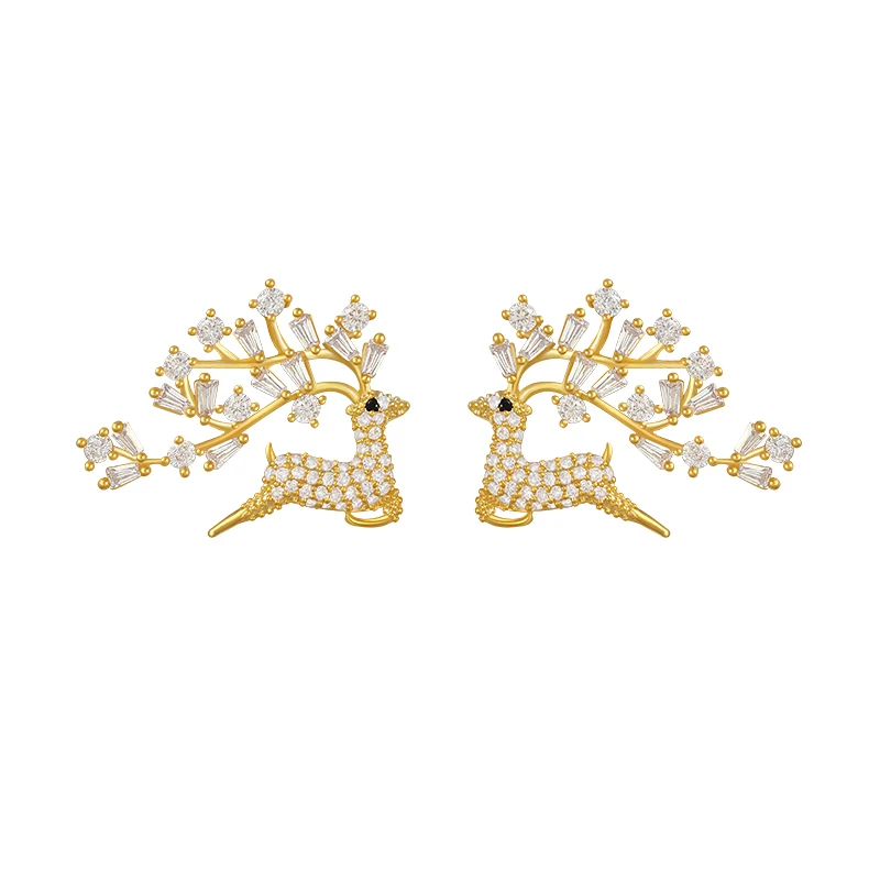 

2020 New Luxury Zircon Deer Design Gold Earrings For Woman Fashion Korean Jewelry Christmas Party Unusual Girl's Gift Earrings