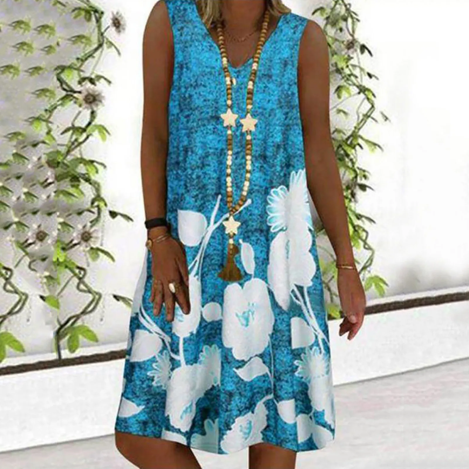 

dresses for Women Fashion Plus Size Casual V-Collar Printing Sleeveless Comfortable Dresses vestido de mujer