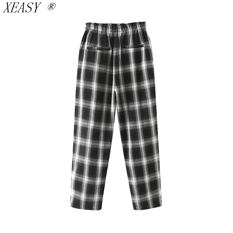 

Trousers Women Fashion Black And White Plaid Elastic High Waist Casual Female Harem Pants Spring And Autumn New Style