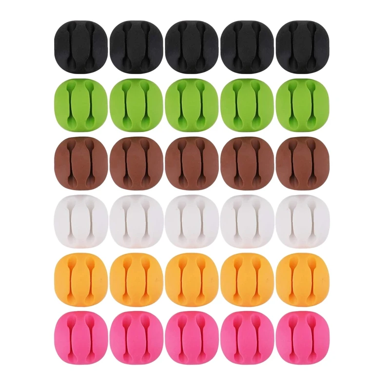 

30 Pcs Cable Clips Self Adhesive Wire Holder in 6 Color, Desktop Cable Clips Cord Organizer for Home Office Cubicle Car