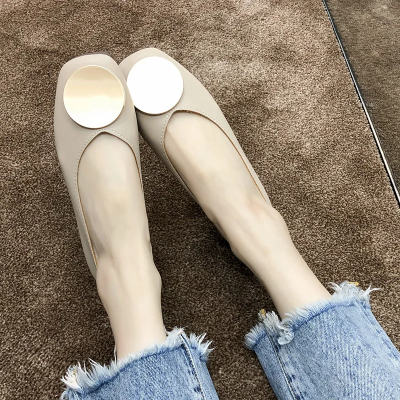 Woman Spring Summer 2020 Flat Heels Nude Loafers Moccasins Soft Pu Leather Ballet Flats Women Slip on Shallow Mouth Shoes | Обувь