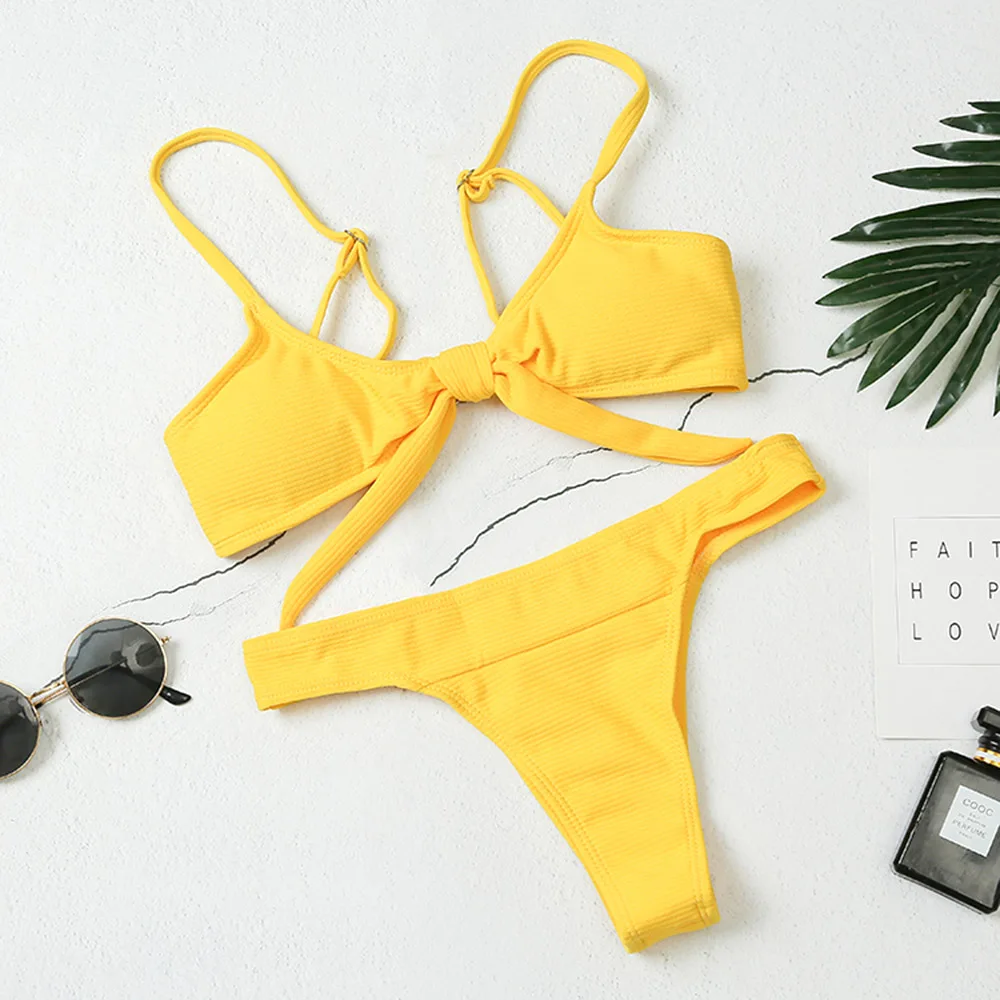 Комплект бикини с узлом Тонг сексуальный купальный костюм для женщин