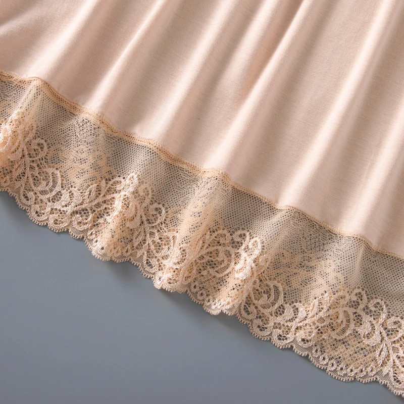 Базовая Нижняя юбка из модала Женская средней длины Кружевная короткая без