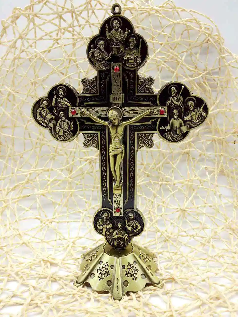

GOOD # 20 CM # CHRISTIANISM CATHOLICISM JESUS CHRIST ON CROSS CRUCIFIXION TWELVE SAINTS PRAYING ART HOLY STATUE--FREE SHIPPING