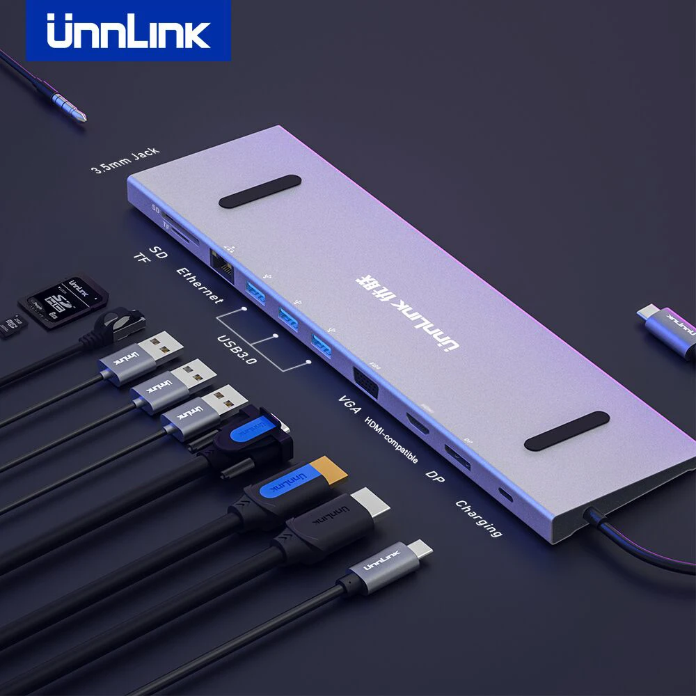 Unnlink usb концентратора типа C USB 3 0 совместимому с HDMI SD TF 5 m Jack 1000 Мбит/с RJ45 PD зарядки VGA