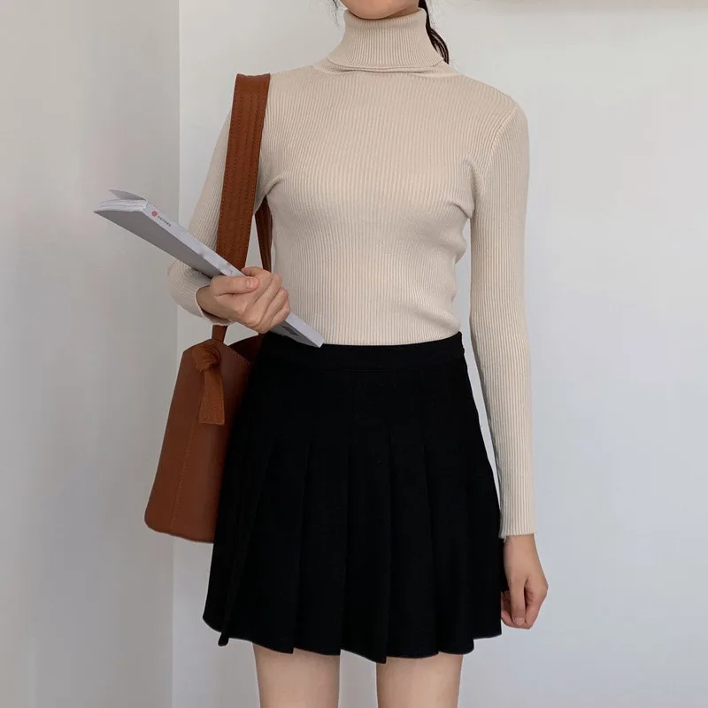 

Fashion Womens Ladies High Roll Neck Knitted Ribbed Jumper Sweater Top