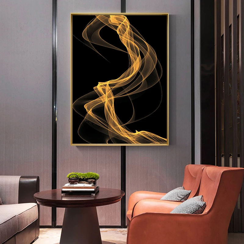 

Modern Canvas Painting Golden Line Poster and Print for Living Room Bedroom Decorative Wall Art Black Pictures Home Art Unframed