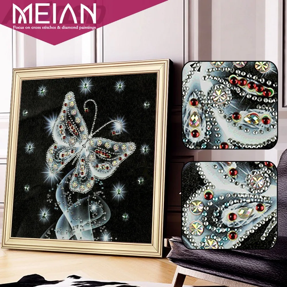 MEIAN животное Алмазная картина бабочка из горного хрусталя особой формы круглая