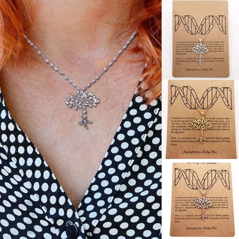 Древо жизни S925 серебряное ожерелье подвеска в виде ДНК ручной работы Элегантные