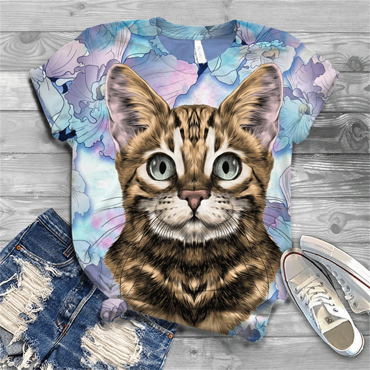 Cute and lovely cat Cotton T-shirt women's 2021 summer short-sleeved Harajuku T-shirt top ladies animal T-shirt