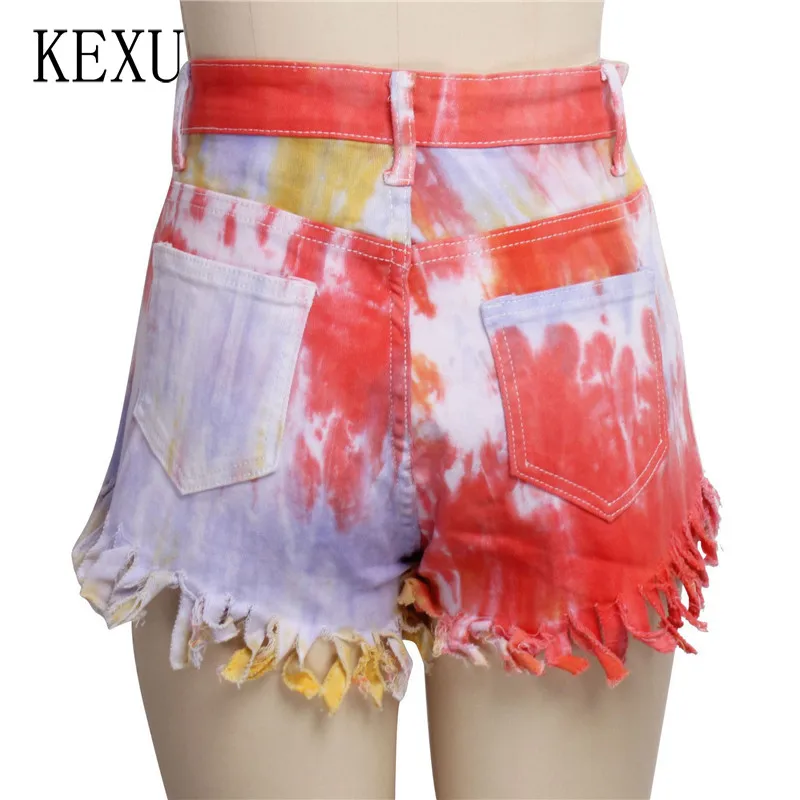 

KEXU Slim Joggers Fitness Sports Irregular Cowboy Pants Tie Dye Print High Waist Package Hip Pockets Button Up Casual Streetwear