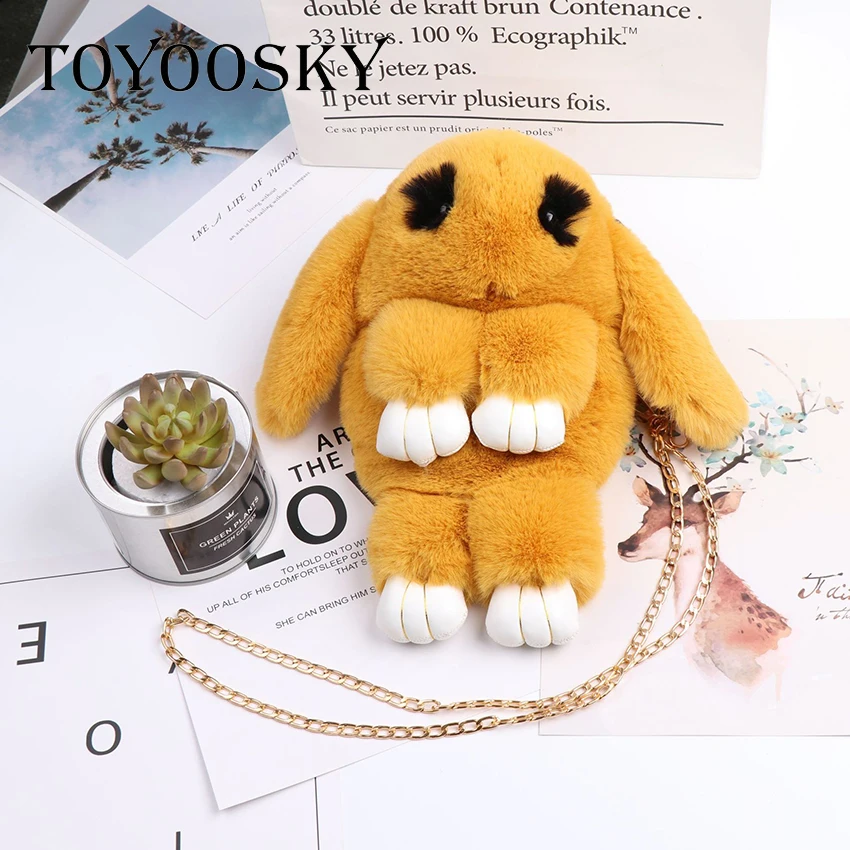 Милая пушистая сумка через плечо с кроликом TOYOOSKY меховая помпонами и цепочкой