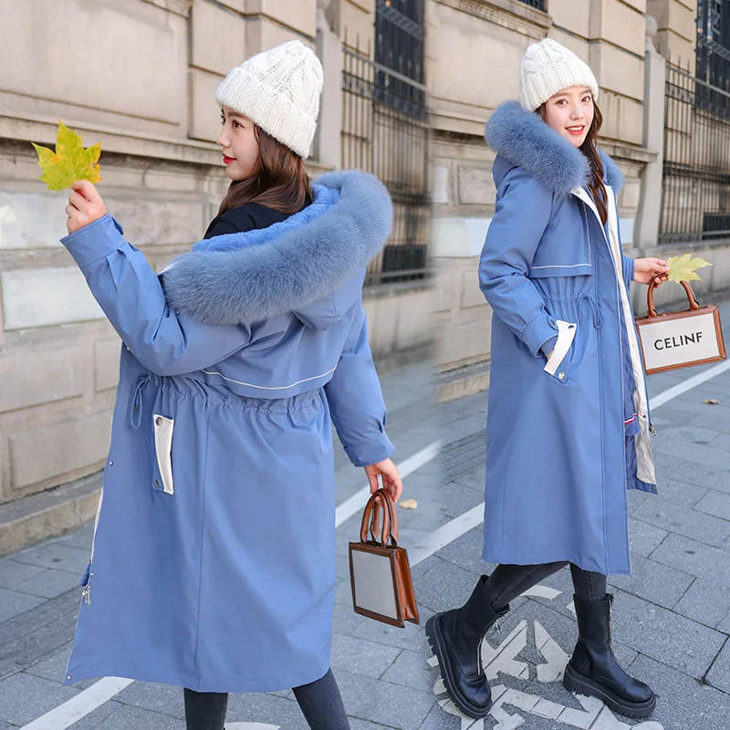 2021 Women Loose Puffer Parkas Ladies Oversize Outwear Winter New Fur Collar Long Padded Jacket Thick Hooded Cotton Padded Coats