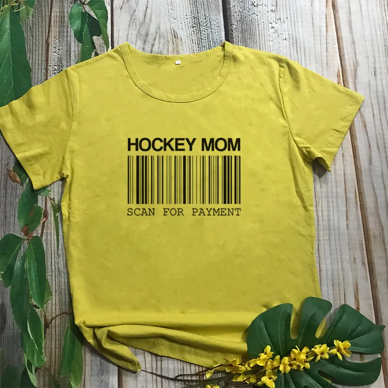Женская футболка с надписью «HOCKEY MOM SCAN FOR PAYMENT», забавная креативная хлопковая футболка, топ с коротким рукавом, футболка для мамы harajuku, одежда - Цвет: Хаки