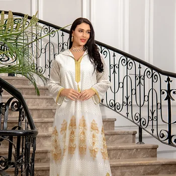 Middle East Muslim Islamic Eid Al-Adha Festival Gurban Gold Embroidered Hooded Net Yarn Big Tunic Dubai Arab Women's Clothing