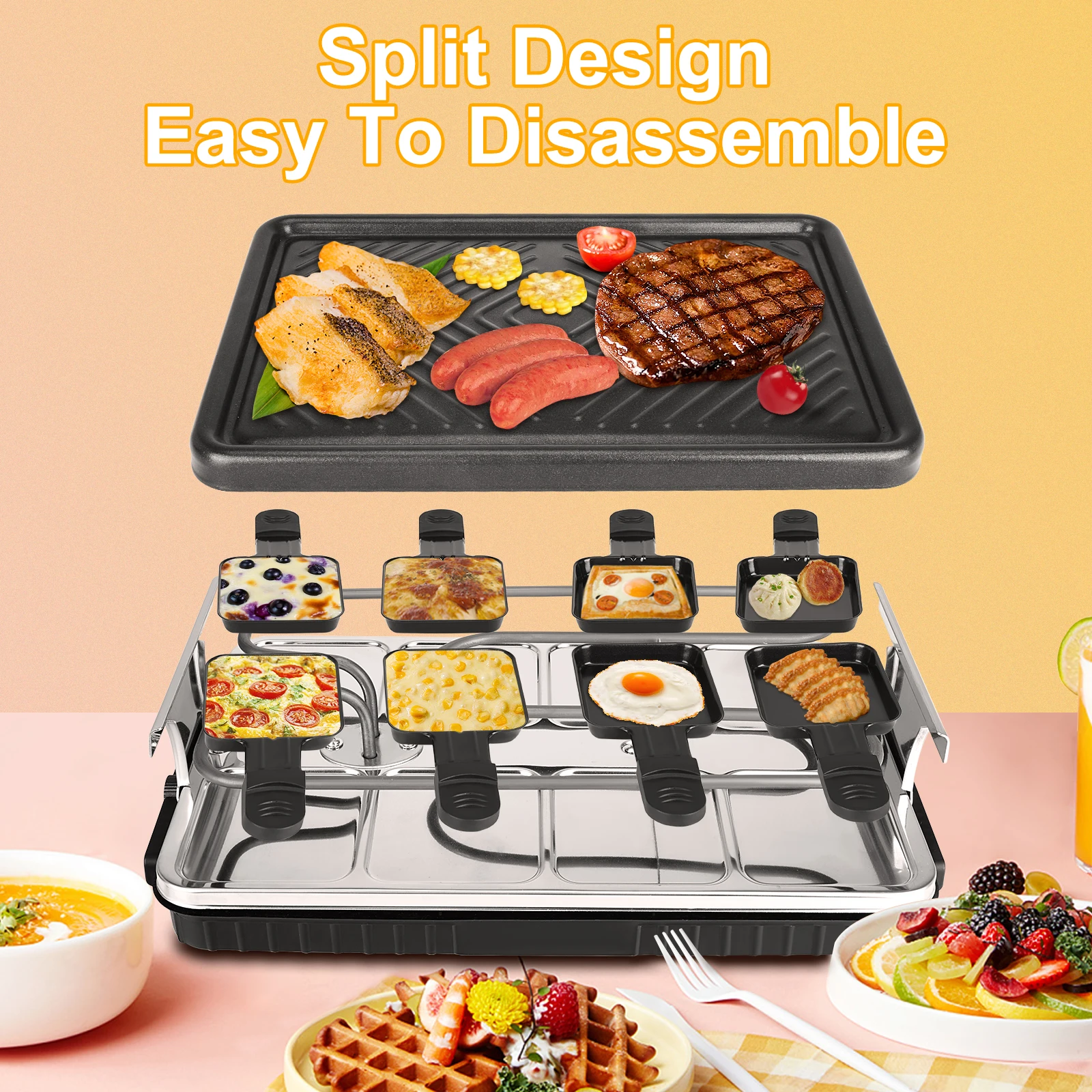 저렴한 Raclette 테이블 그릴 전기 바베큐 그릴 실내 이동식 붙지 않는 온도 조절 지원 식기 세척기 1300W EU/US 플러그