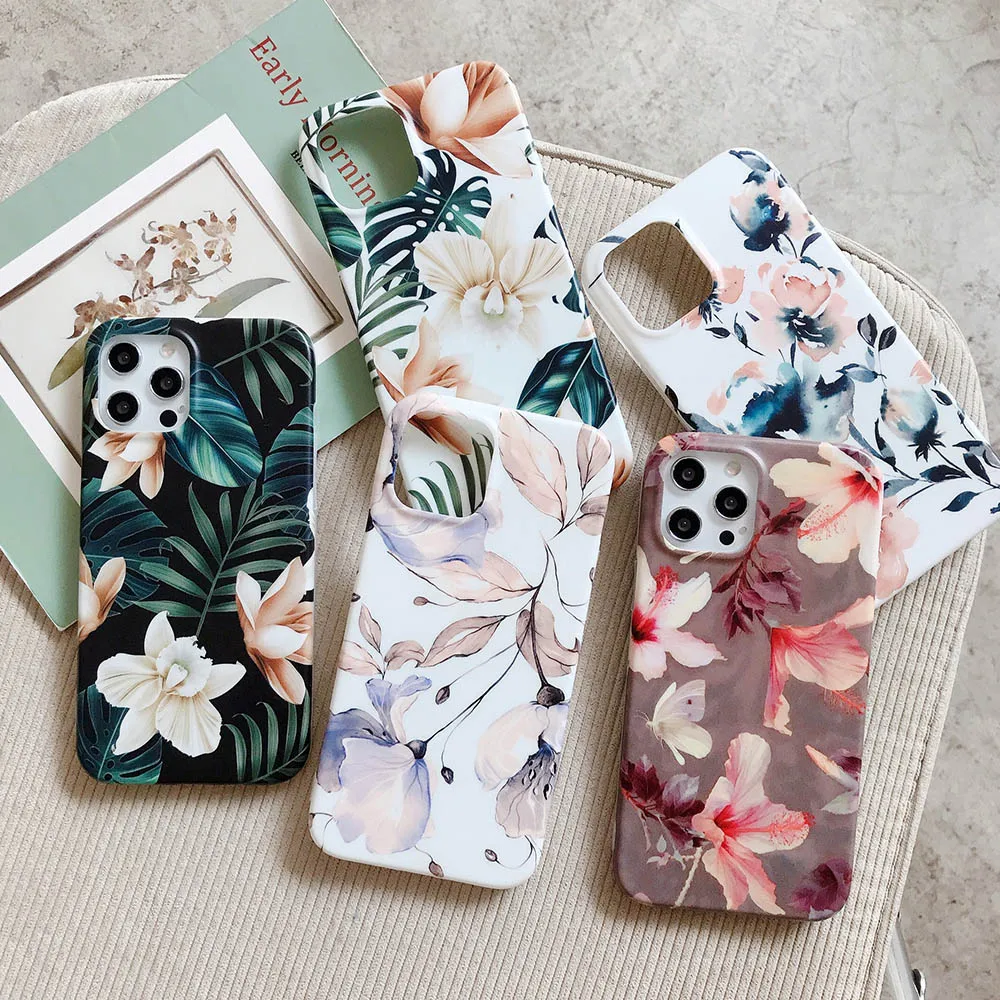 phone cases for iphone 12 mini  Matte Floral Case For iPhone 12 mini 13 11 Pro Max XR XS Max X 7 8 Plus Soft TPU Tropical Leaf Flowers Girl Phone Cases Cover iphone 12 mini wallet case