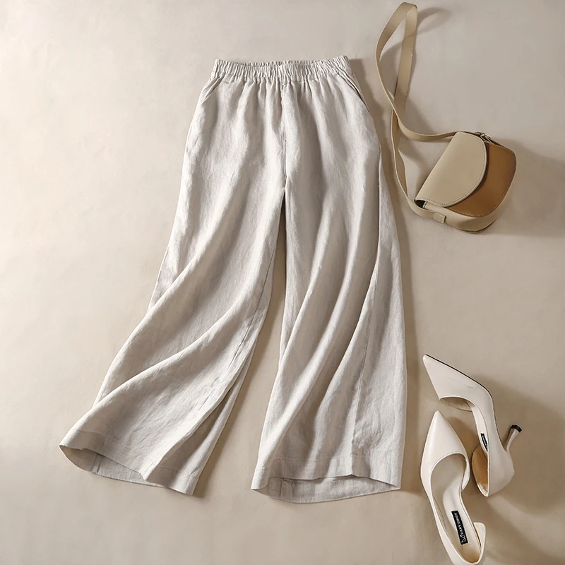 Брюки из хлопка и льна с широкими штанинами новинка 2020 стильные художественные