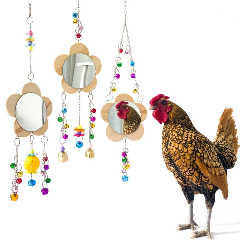 

Chicken Mirror Toys Hanging Swing Wooden Pecking Toy for Hens Birds Parrots