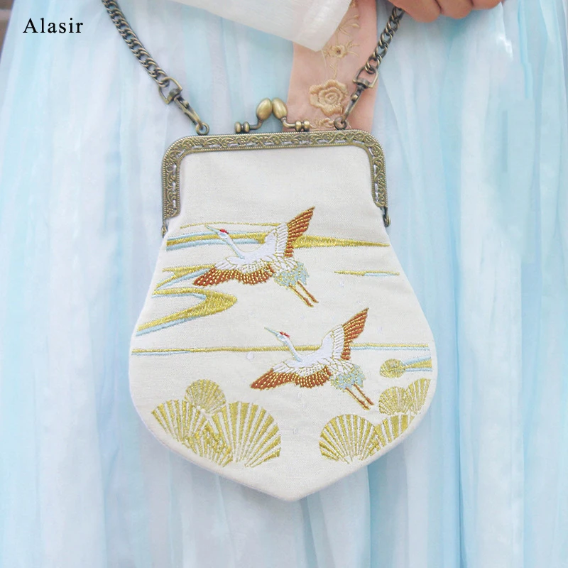 Сумка Alasir в китайском стиле с вышивкой журавликом женская сумочка на ремне через