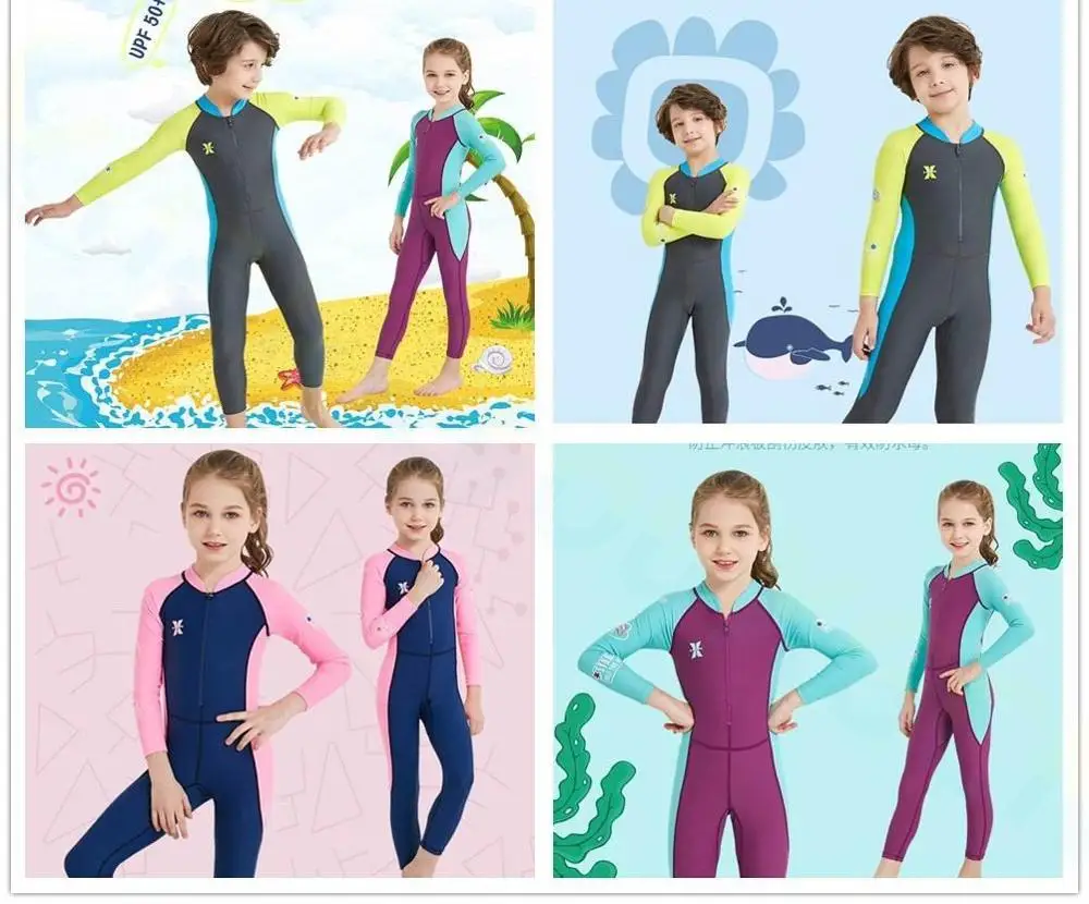 Слитный Детский костюм для дайвинга купальник с длинными рукавами девочек