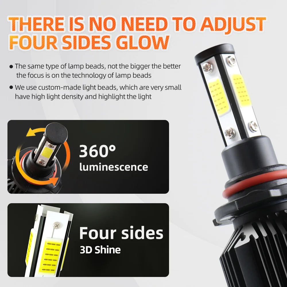 2Pcs 360 Degree LED 14000LM H7 H11 Bulb H1 H4 H8 H9 9005 HB3 9006 HB4 Auto Car Headlight 6000K Fog Light 12V | Автомобили и