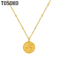 tosoko stainless steel jewelry round brand geometric pendant necklace womens fashion simple clavicle chain bsp169