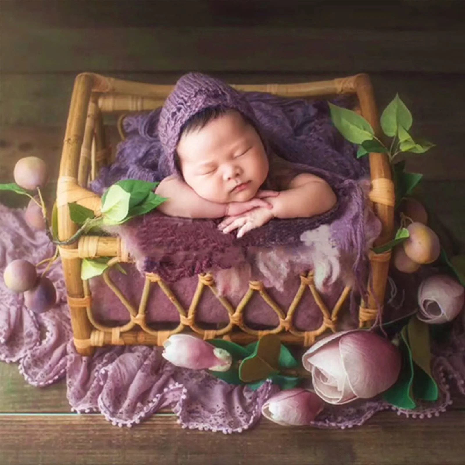 Newborn Photography Props Woven Rattan Basket Retro Knit Cany Basket Chair Baby Photo Shooting Studio Box Cribs Accessories