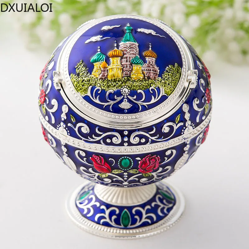 

DXUIALOI creative personality metal globe with lid ashtray anti fly ash living room desktop decoration home decoration