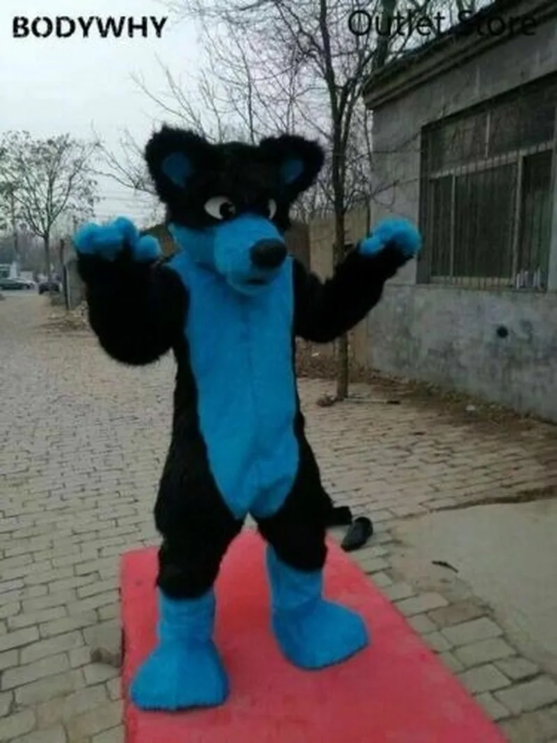 

Bule Long Fur Husky Dog Mascot Costume Fursuit Fancy Dress Cosplay Halloween Furry Christmas Halloween Birthday Party Ad Opening