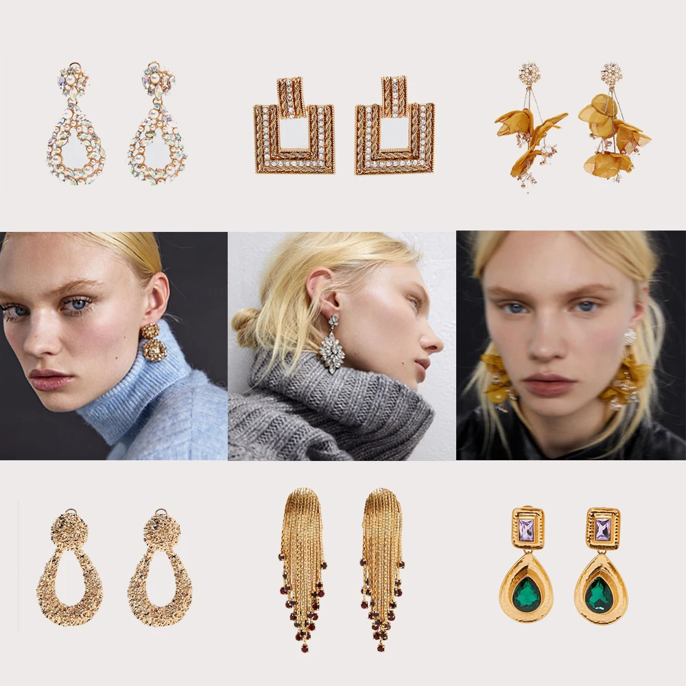 ZA Винтажные висячие серьги женские 2020 трендовые каплевидные блестящие