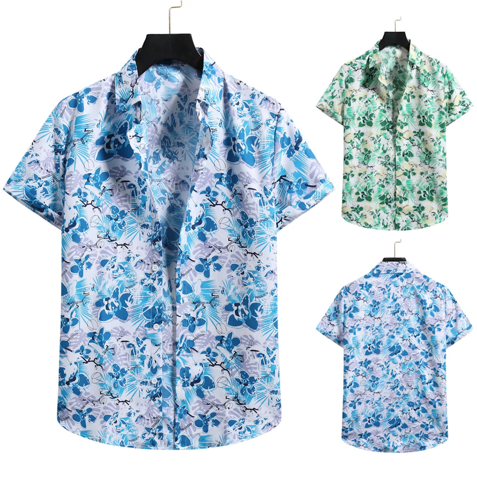 

Рубашка мужская быстросохнущая на пуговицах, модная повседневная Пляжная сорочка с коротким рукавом и гавайским принтом, тонкая сорочка с ...
