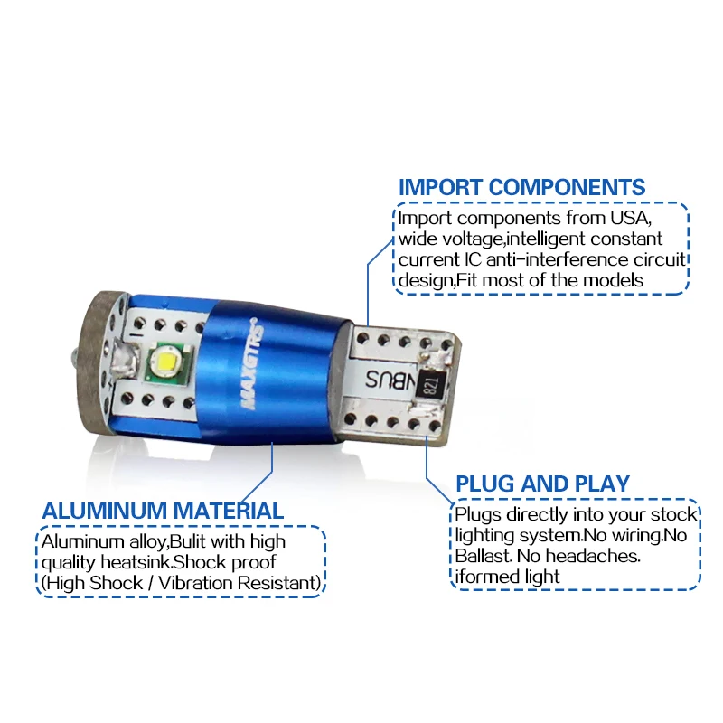 2 шт. T10 W5W 15 Вт 1350lm Высокая мощность Cree чип XP-E CANBUS без ошибок Белый светодиодный обновленный DRL резервный обратный карта купольный светильник